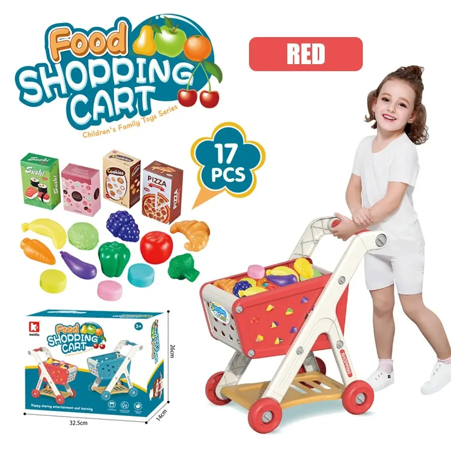 17pcs Simulated Fruit Snacks Kids Big Shopping Cart Play House Pretend Shopping With Children's Cart In Supermarket Role Playing images - 6