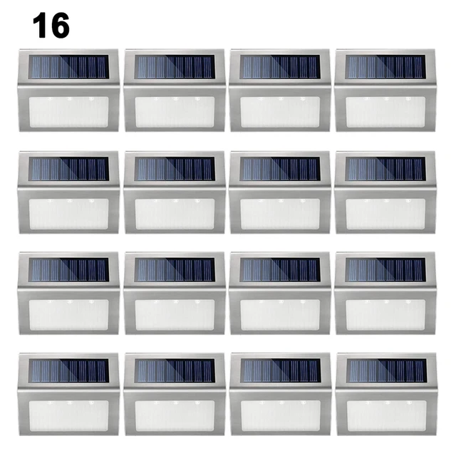Outdoor LED Lights Solar Powered 3LED Waterproof Garden Wall Lamp For Fence Deck Stair Lights Decoration 16PACK