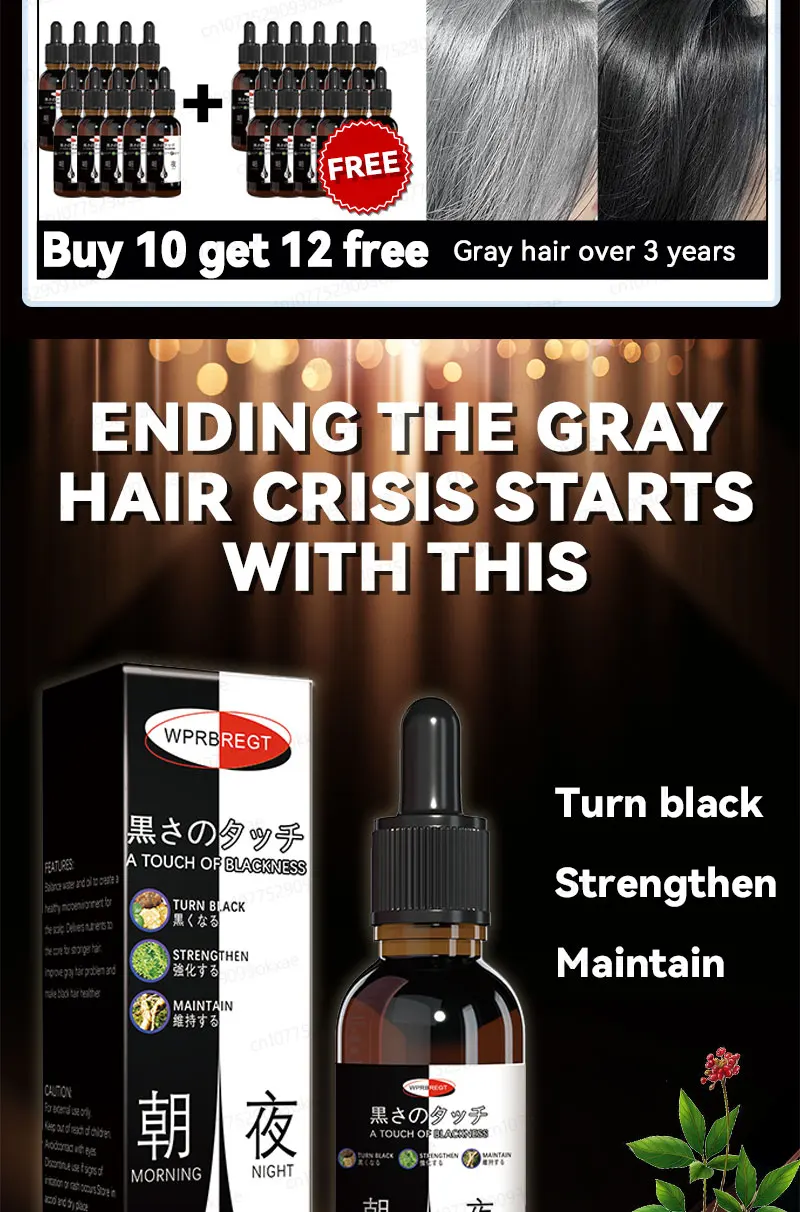 Description Picture 3 of itemGray Hair Treatment Serum White to Black Natural Color Repair Nourishing Products Anti-Hair Loss Care Men Women