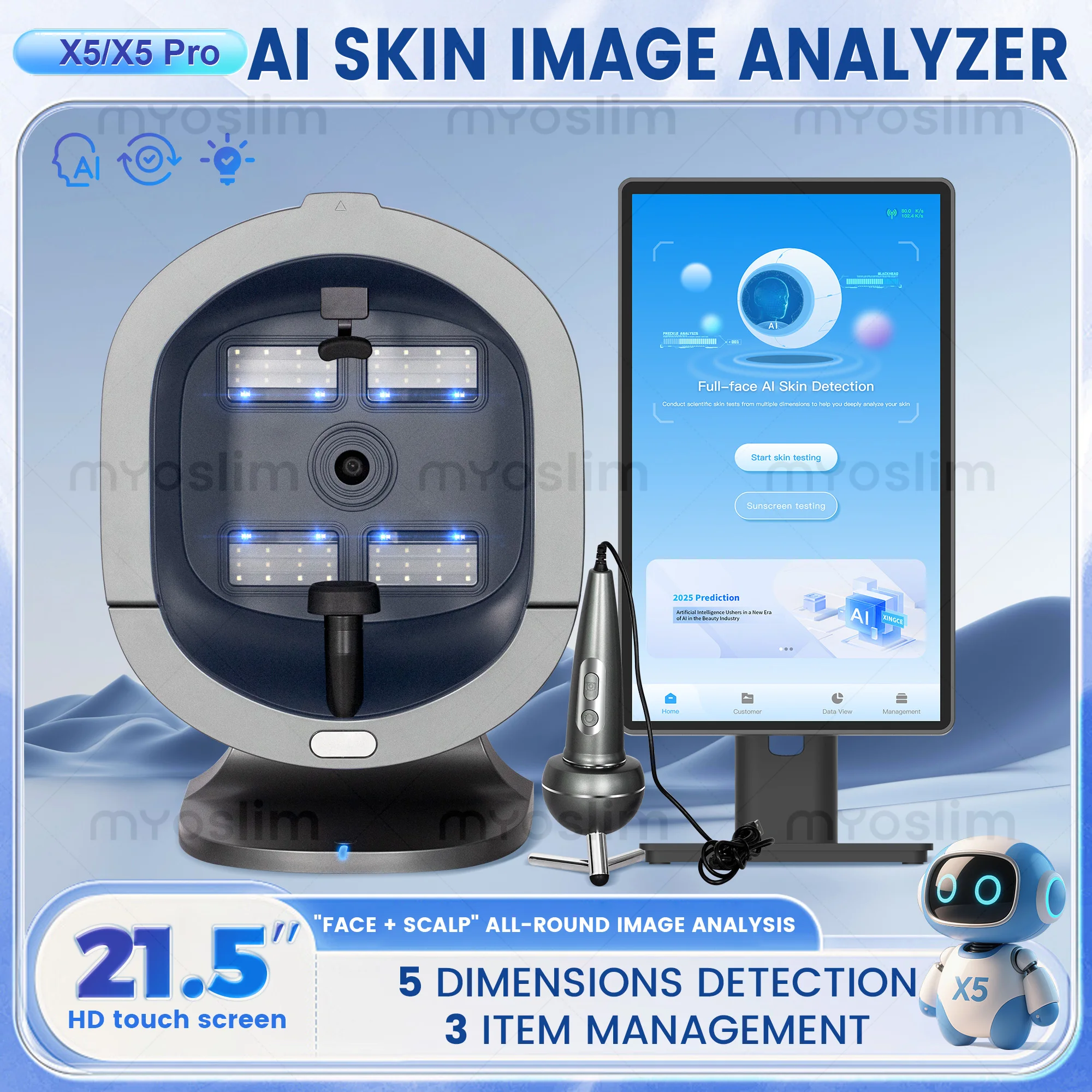 X5 Analizzatore Cutaneo Facciale da 21,5 Pollici, Scanner 3D AI per Analisi della Pelle, Scanner per Capelli, Macchina per Analisi della Bellezza con Specchio Magico a 9 Spettri Luminosi