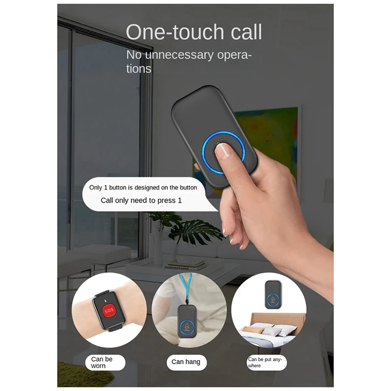 AB47-Wireless Call Device For Elderly People, Personal Alarm, Remote Control Doorbell Watch