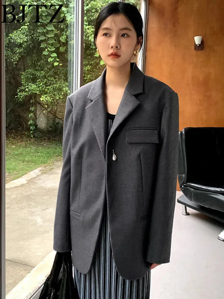 

BJTZ Loose Casual Jacket With A Luxurious Feel, One Button Gray Shoulder Down Suit For Women 2024 Spring Autumn New HL609