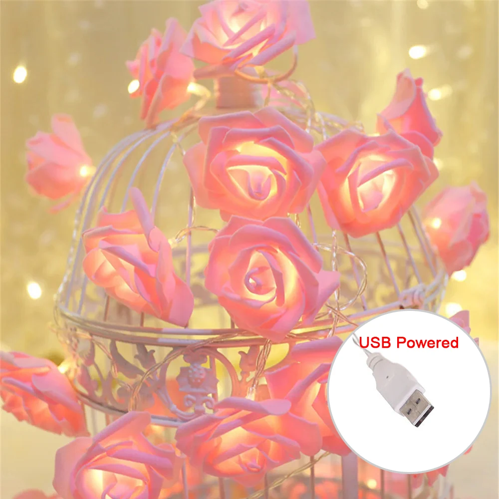 5V Rose Flower LED String Fairy Light Red Pink Warm Blue RGB USB/Battery Power Wedding Christmas Party Decoration 1.5m 3m 6m 10m