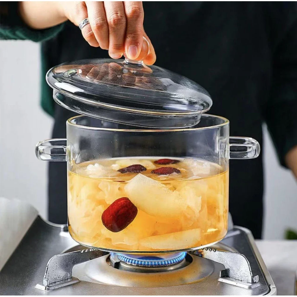 Transparent High Borosilicate Glass Cooking Pot with Lid Soup Pot Dinner Set  Dinnerware Sets Tableware Cutlery Set - China Glass Cooking Pot with  Stainless Steel Handle and Glass Saucepan Cooking Glass Pot