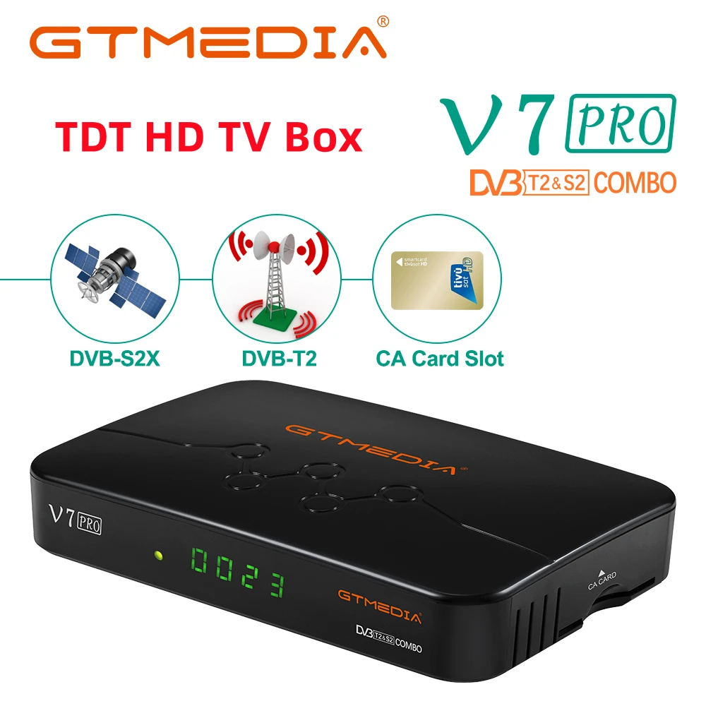 

GTMEDIA V7 Pro TDT HD,ECAM/MARS Satellite Receiver Support DVB-S/S2/S2X+T/T2 VCM/ACM/Multi-stream,Multi-room,CA Card Slot TV Box