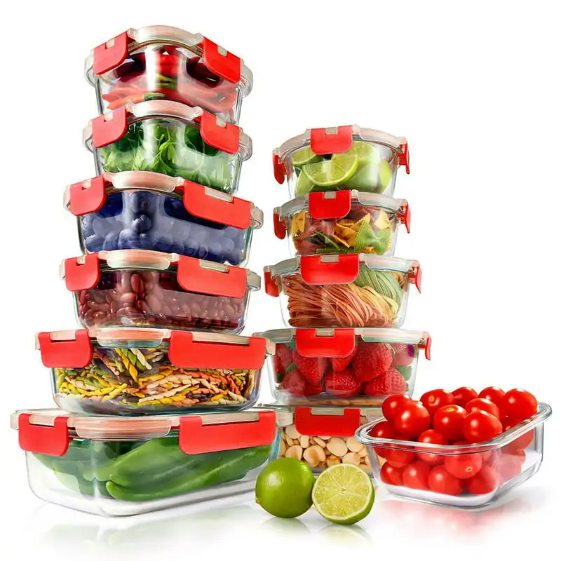 

Glass Food Storage Stackable Glass Meal-prep Containers, (Red) Sauce container Dispensador de aceite Pulverizador aceite spray
