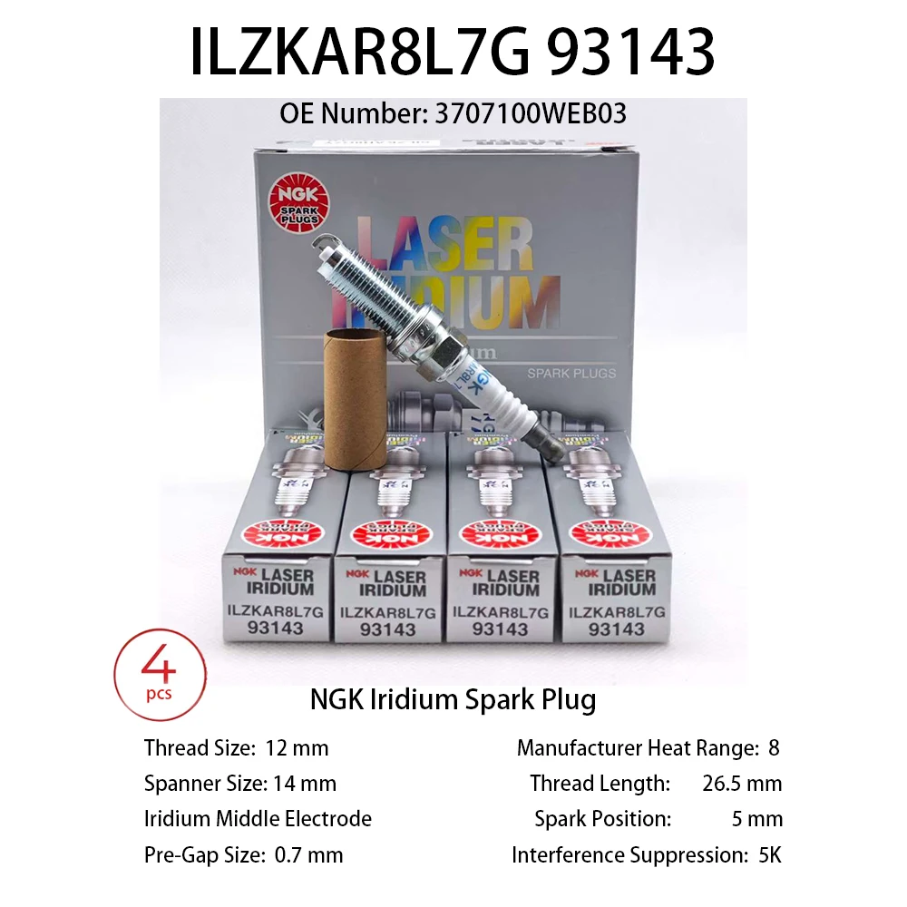 4pcs Great Wall Original Spark Plug 3707100WEB03 ILZKAR8L7G 93143