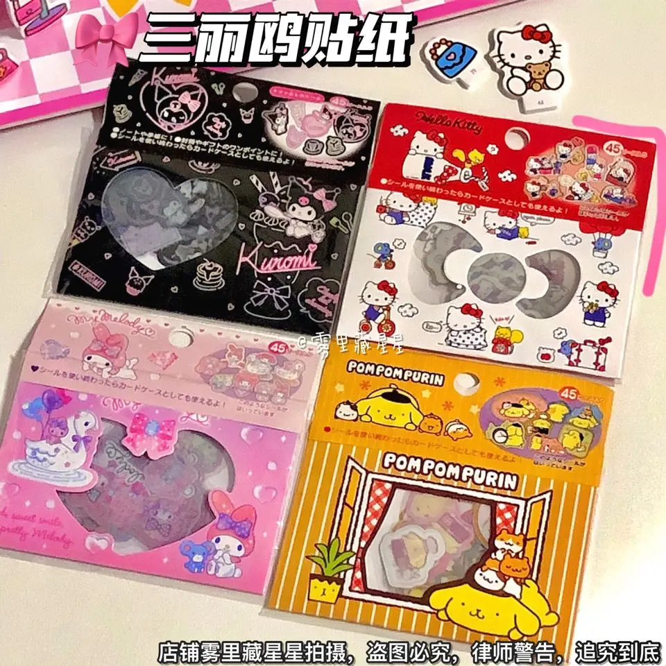 Sanrio Cartoon Hello Kitty Waterproof Stickers Cute  Hand Book Transparent Stickers Merle Tikkulomi Pvc Computer Stickers 100 180sheets transparent sticky notes page markers book tabs index sticky notes bookmarks memo pad notepad stickers stationery