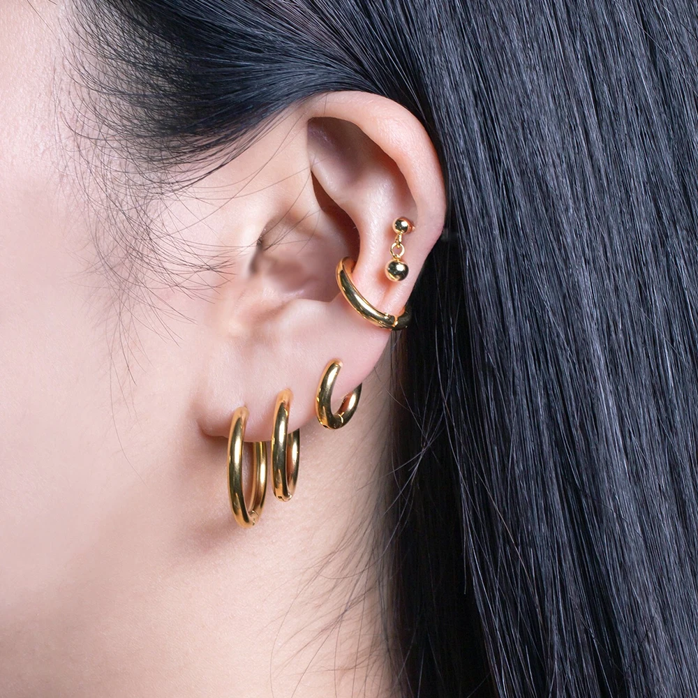 Small Hoop Earrings Women Men Gold Color Stainless Steel Round Circle Mujer Cartiage Piercing aretes acero de inoxidable mujer 4
