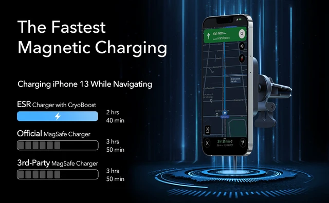 ESR Magnetic Wireless Car Charging Set with CryoBoost (HaloLock),  Compatible with MagSafe Car Charger, for iPhone 15/14/13/12 Series with 36W  QC 3.0