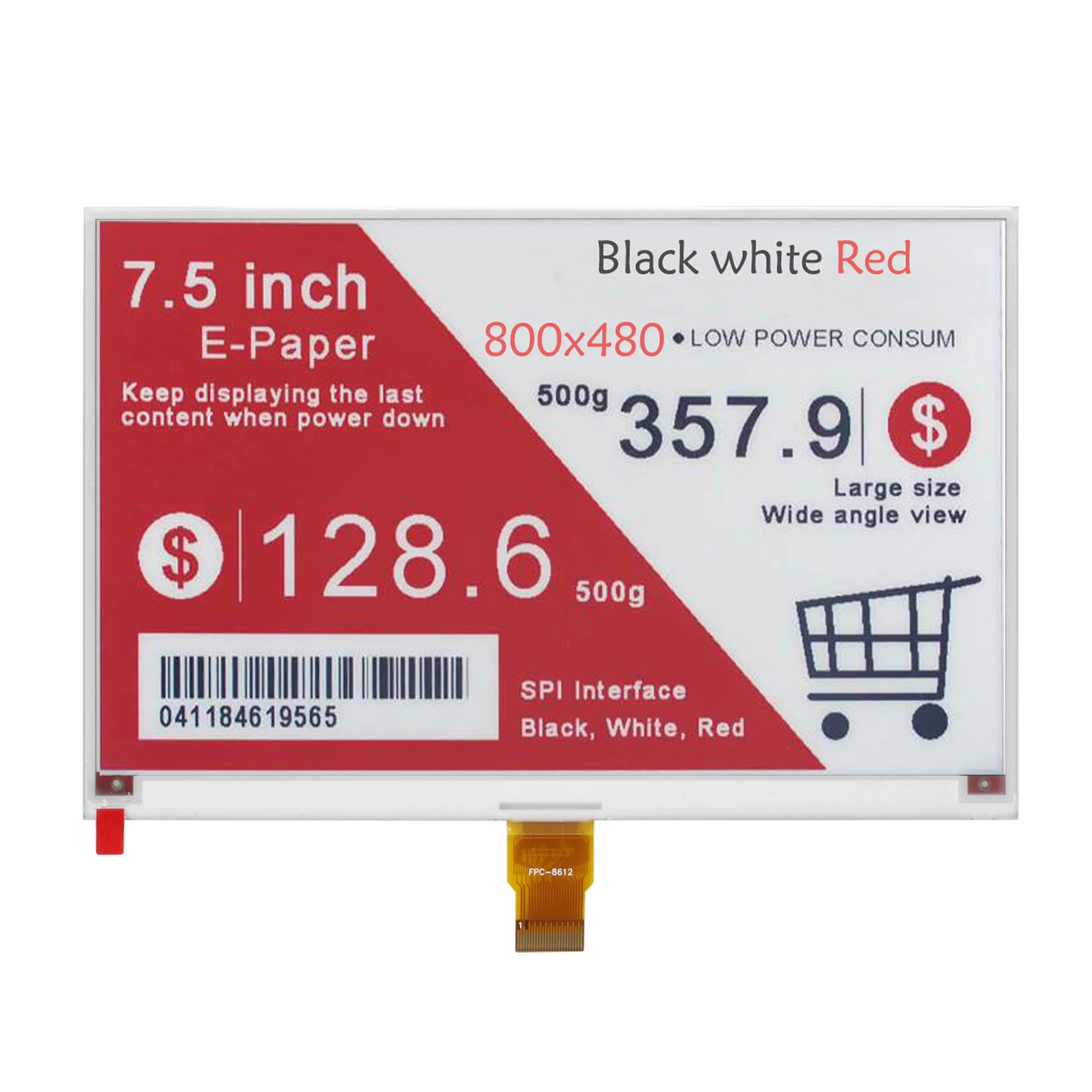 

7.5inch E-Ink Display HAT 800x480 Resolution SPI interface Compatible with Raspberry Pi 3B/3B+/Zero