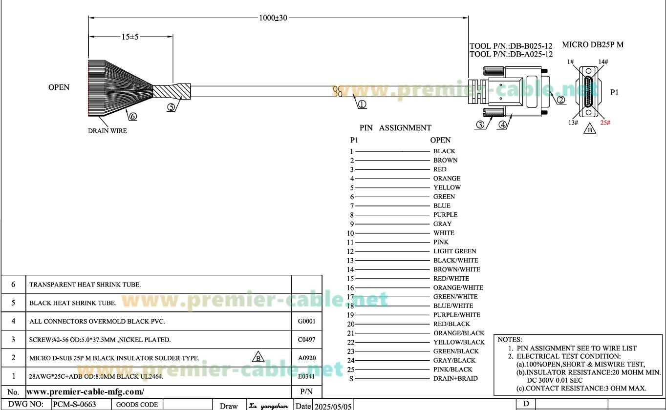 Micro-D-Kabelbaugruppe Micro DB25-Buchse auf Free End CMD 25-poliger D-Sub-Stecker auf Pigtail-kompatibles Molex 834249014 – Detail 1