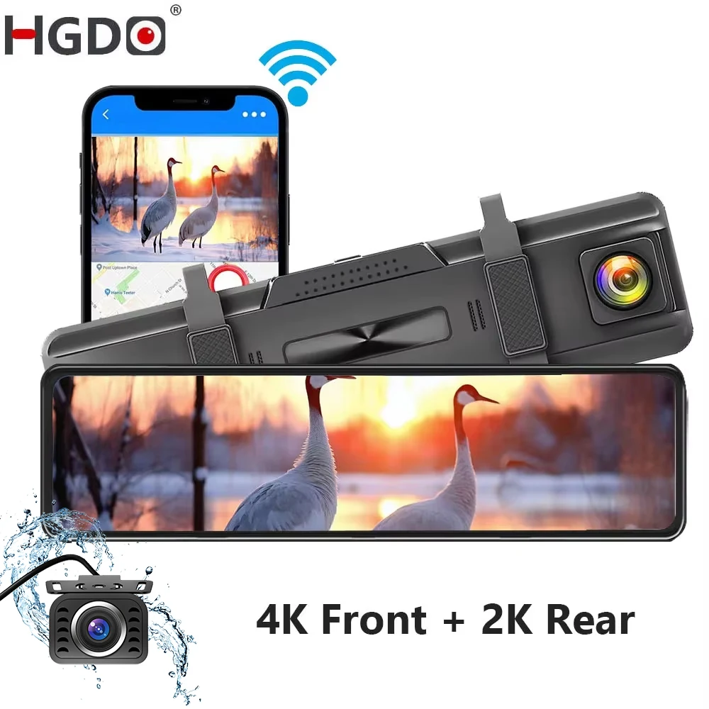 4K&2K Dash Cam for Car 4K UHD Mirror Camera Front Rear Video Recorder with Mount GPS WIFI Voice Control iOS/Android App