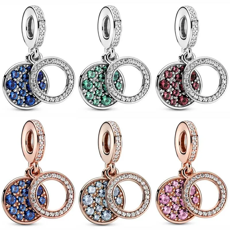 

Authentic 925 Sterling Silver Moments Colours Sparkling Green Disc Double Dangle Charm Fit Pandora Bracelet & Necklace