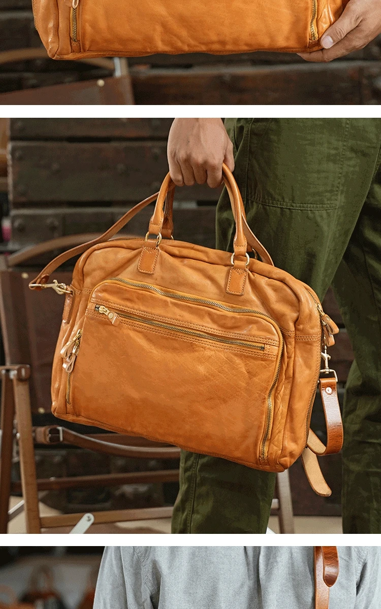 PNDME Designer handgemachte pflanzlich gegerbte Rindsleder Herren große Aktentasche Business Laptop Handtasche echtes Leder Umhängetasche. – Detail 8
