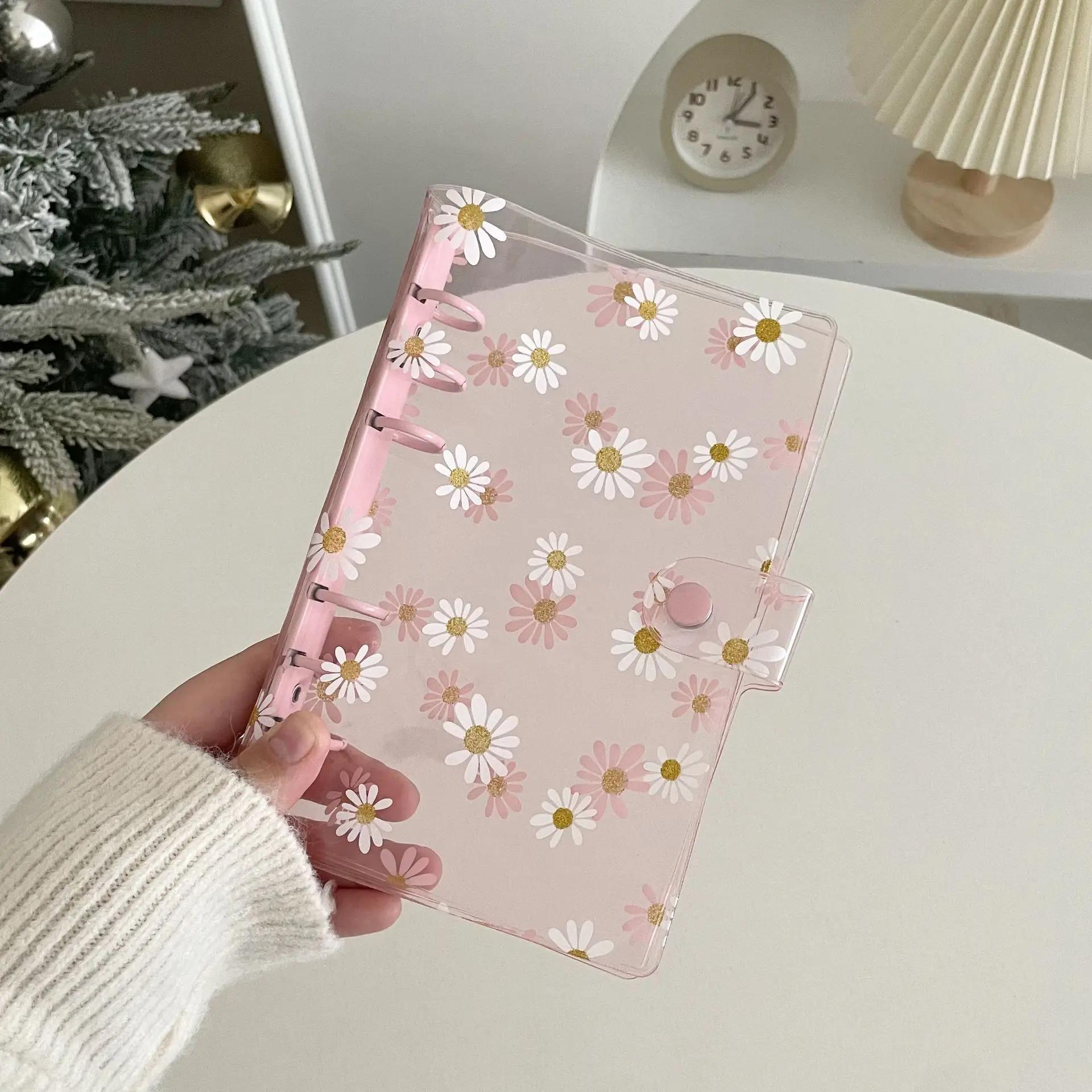 Transparen Daisy A5 Binder Kpop Photo Album Organizer Photocard Collect Book Cover with 6 Rings Journal Diary School Supplies