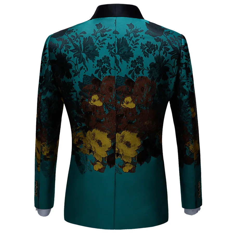 Elegant Printed Men's Suits For Host Singer Stage Performance  2 Piece Blazers And Pants Fashion Slim Fit Young Male Jacket Sets
