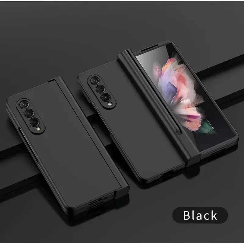 Phone Case For Samsung Galaxy Z Fold 6 5 4 3 5G With Pen Slot Holder For S Pen Hinge Plastic Cover With Front Screen Glass 4