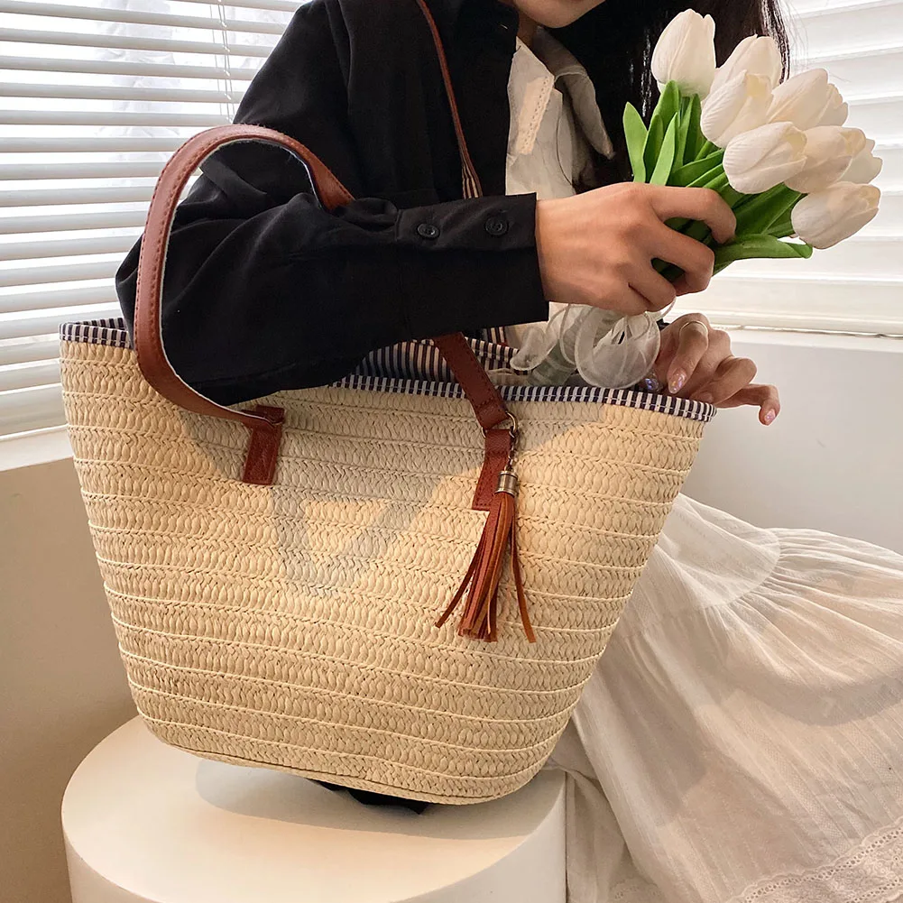 Weave Tote Bag Summer Beach Straw Handbags and Purses Female Bohemian Shoulder Bags for Women 2023 Lady Travel Shopping Bags