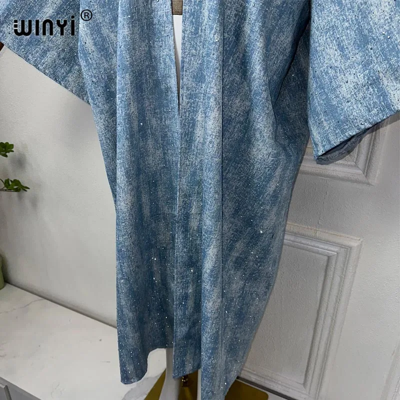WINYI-abrigo largo holgado con lentejuelas para mujer, traje de baño, kimono, moda de verano, Otoño, 2024