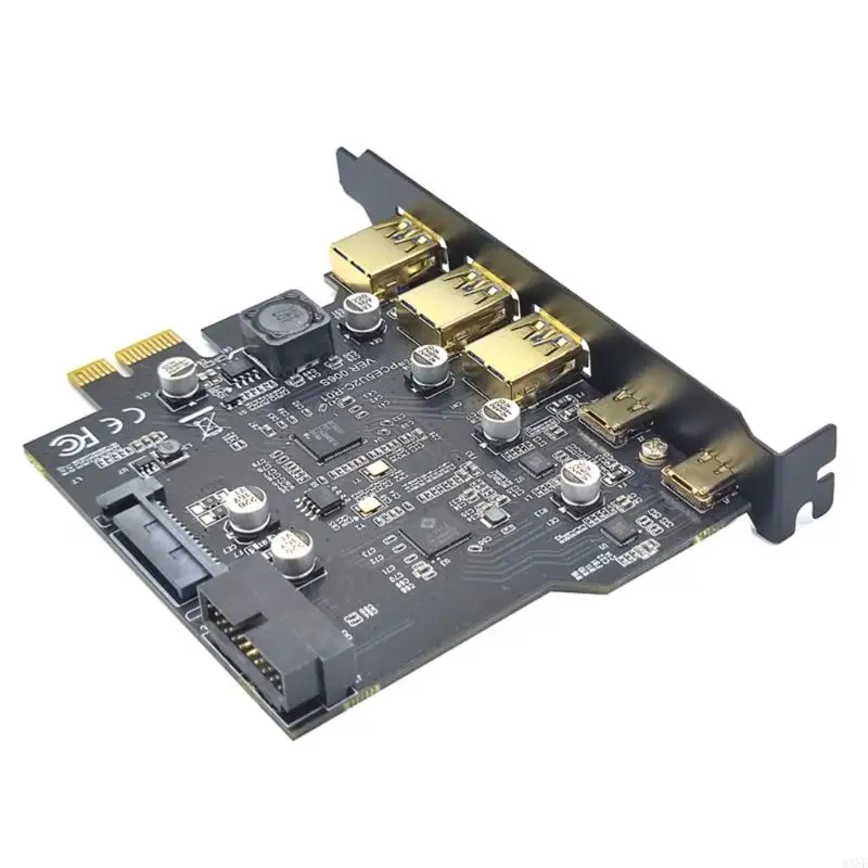 QXNE Next-Gen Type-C USB 3.2 Gen1 PCI-E Board with 5-Port Hub and Internal Connector Expand Your PC Capabilities