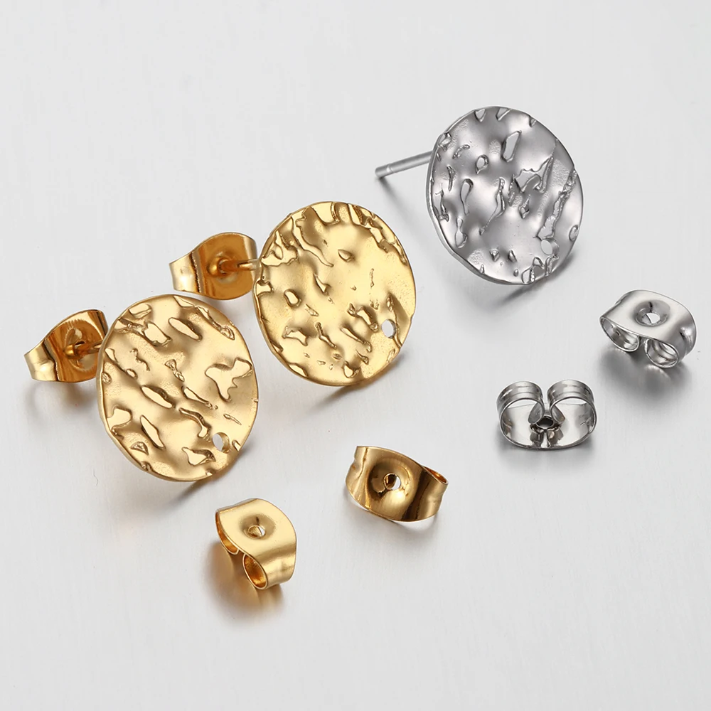 10pcs Stainless Steel Embossing Ear Studs Earring Posts Set for Earrings Piercing Jewelry Making DIY