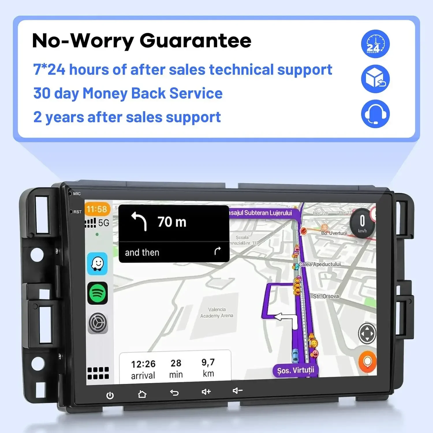 7 Inch Android Touch Screen Car Stereo with Carplay and Backup Camera