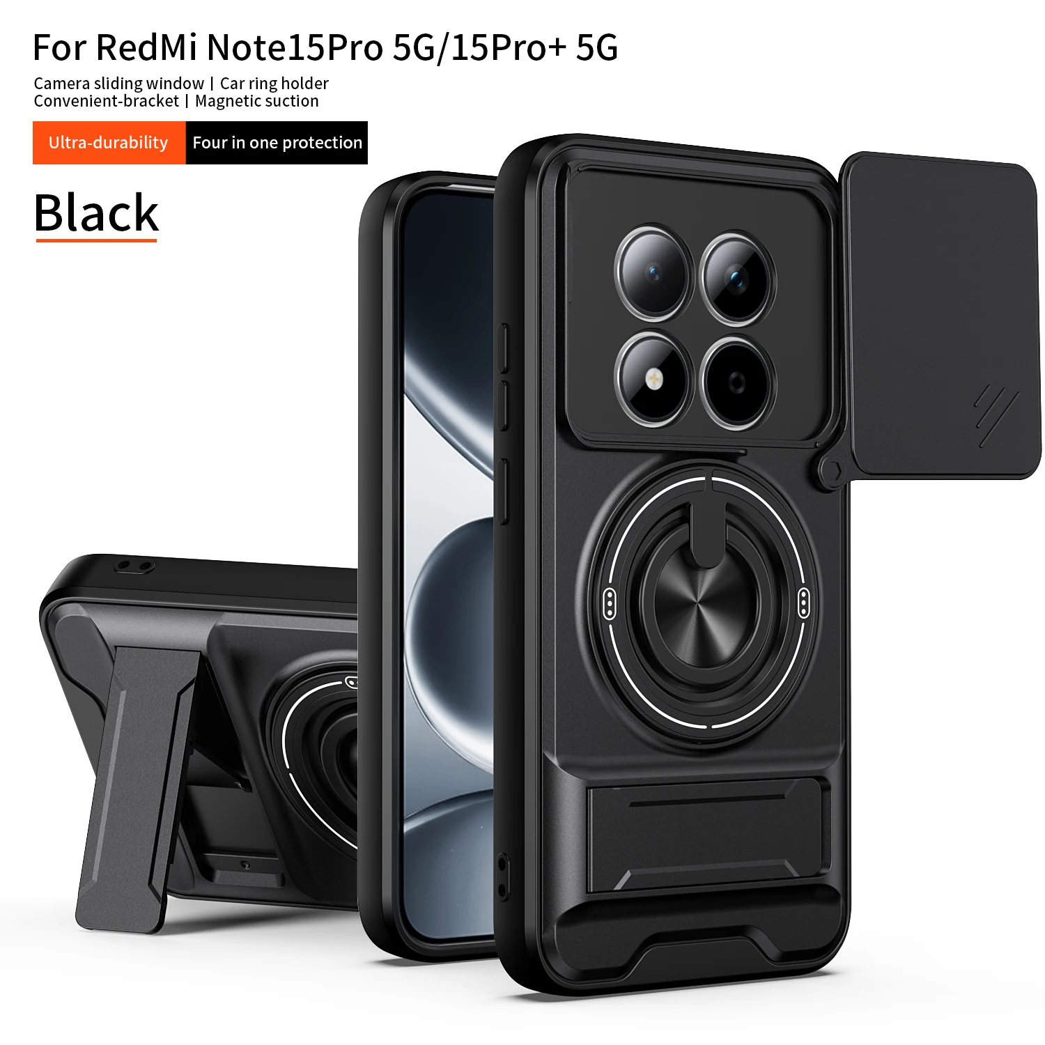 Shockproof Armor Kickstand Cover with Slide Camera Protector