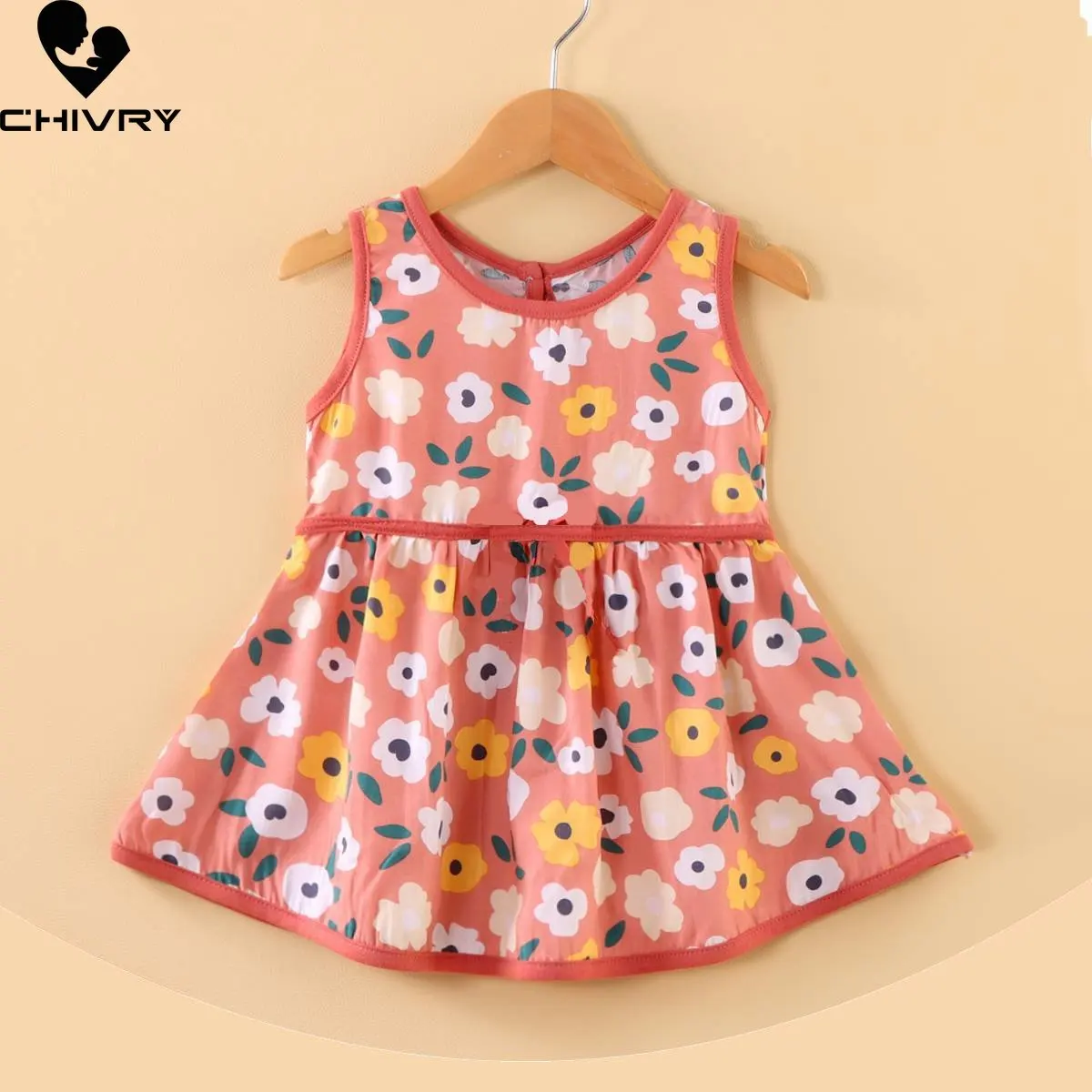 

Girls Summer Beach Dress New 2023 Baby Girl Sweet Floral Print Thin Sleeveless Round Neck Sundress Princess Dresses Kids Clothes