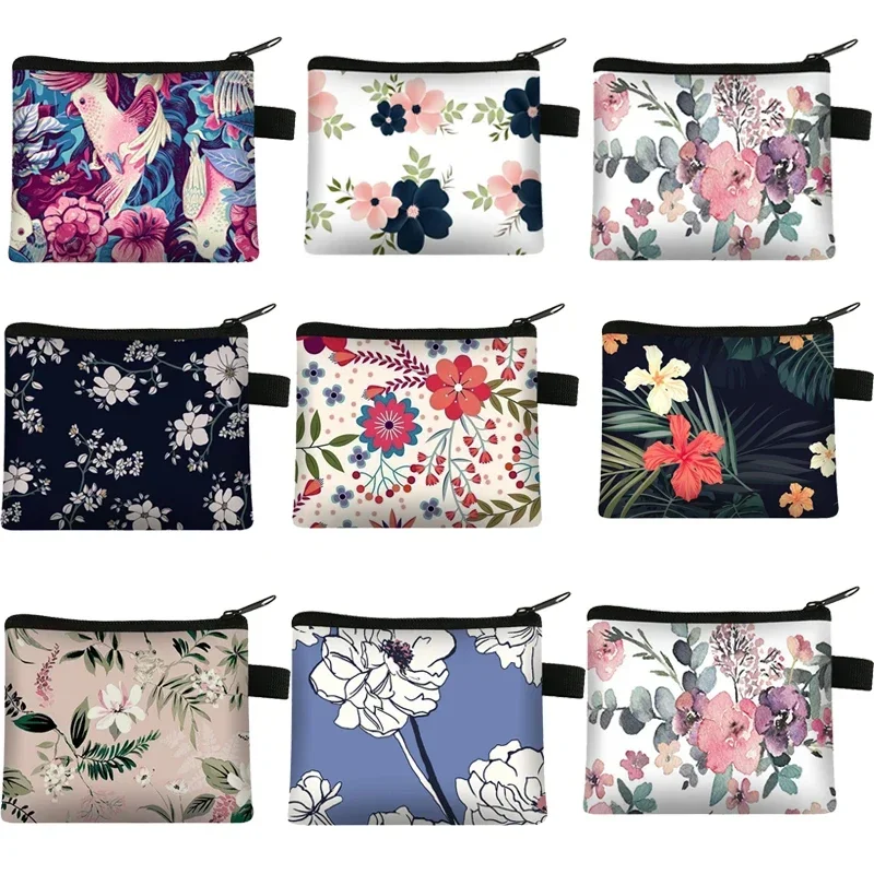Coin Purse Floral Print Card Holder Women Zipper Small Wallet Clutch Money Bag Business Credit Card Pouch