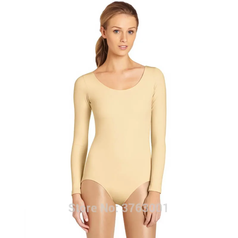 Adult Scoop Neck Dancewear Gymnastics Dance Leotard Long Sleeve Women Nylon Biketard Spandex Ballet Practice Clothes Large Size