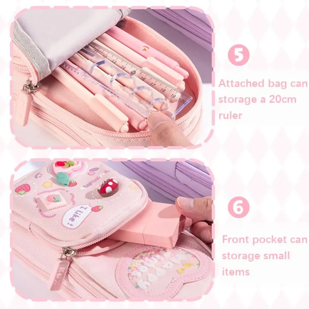 3-Layer 6 Pockets Large Capacity Schoolbag Type School Multifunction Pen Case Pencil Bags Pencils Pouch Students Stationery