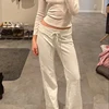 Cuteandpsycho Casual Solid Basic Pants Y2K Chic Floor Length Bottoms Vintage Aesthetic Mid Waist Drawstring Straight Trousers 3