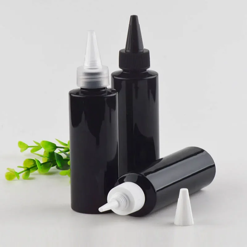 12Pcs 120ml Plastic Dropper Bottle Black Pointed Top Cap Tattoo Pigment Ink Twist Cap Bottle Oil Dispensing Containers Vial ophir 10pcs squeezable pigment bottles plastic sealed airbrush tattoo ink dropper empty paste liquid dispensing containers mg057