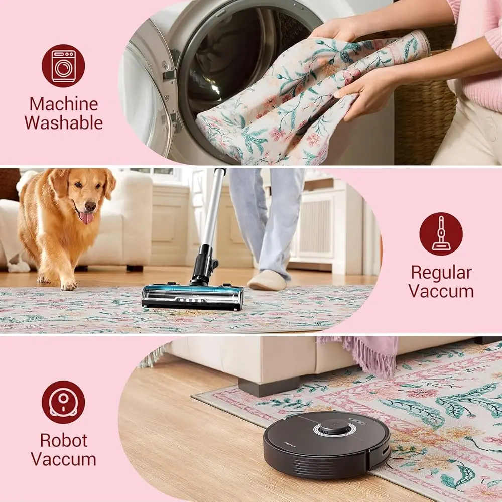 8×10 Washable Pink Boho Floral Area Rug 4