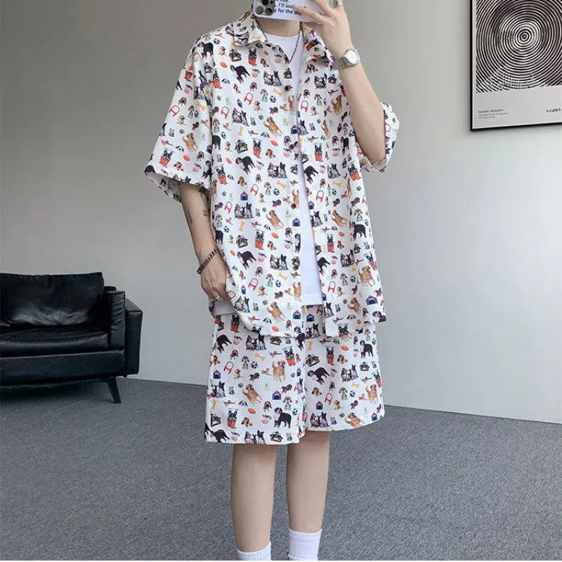 חולצת קיץ לגברים עם הדפס חוף טרופי ומכנסיים מהירי ייבוש ונוחים בסגנון הוואי לחופשה בחוף הים