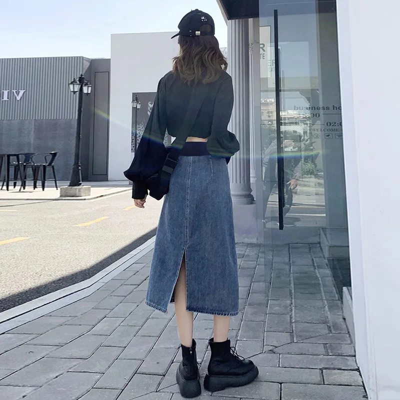 Fashion Maternity Denim Skirts High Waist Back Split Pregnant Woman A-Line Skirts Vintage Ankle-length Pregnancy Pencil
