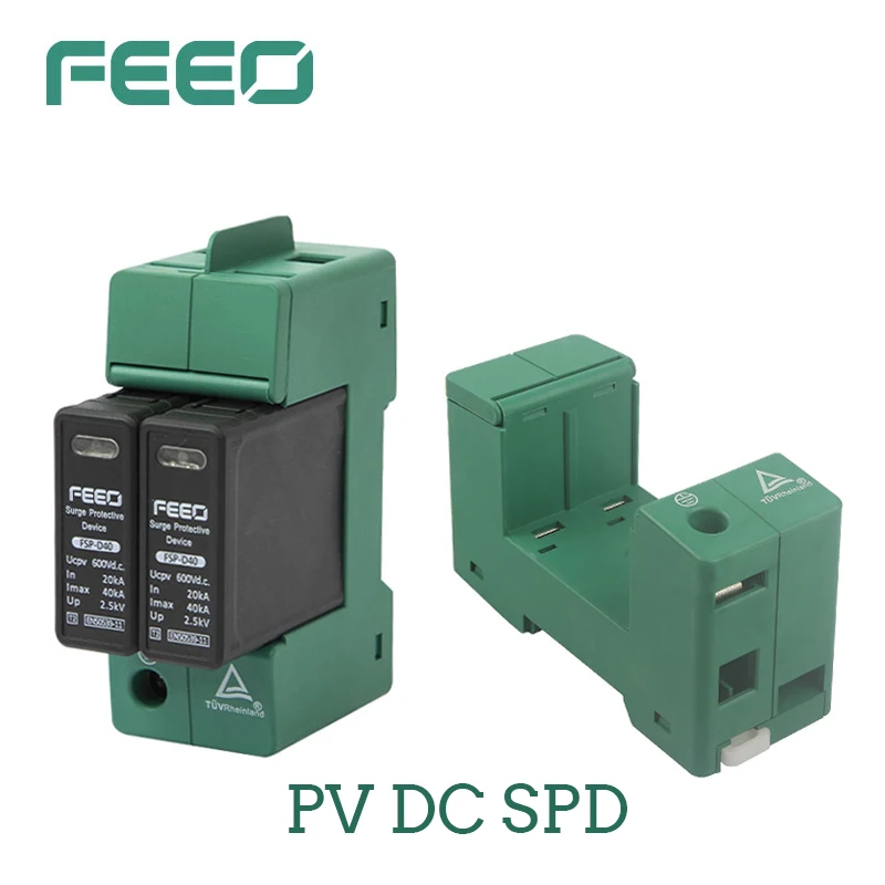 Surge Protector FEEO 2P Din Rail Solar DC Surge Protector PV SPD 600V 800V 20KA-40KA New Energy Surge Arrester Lightning Protector Low voltage