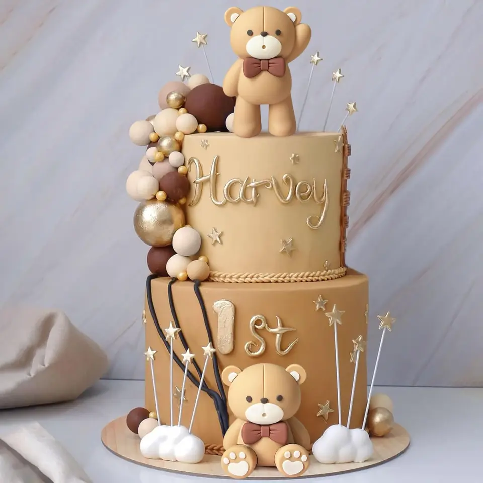 Decoración de pastel de oso marrón Beige, bolas marrones y Beige,  decoración de pastel de osos bohemios, decoración de pastel de cumpleaños  para Baby Shower - AliExpress, image size:960x960