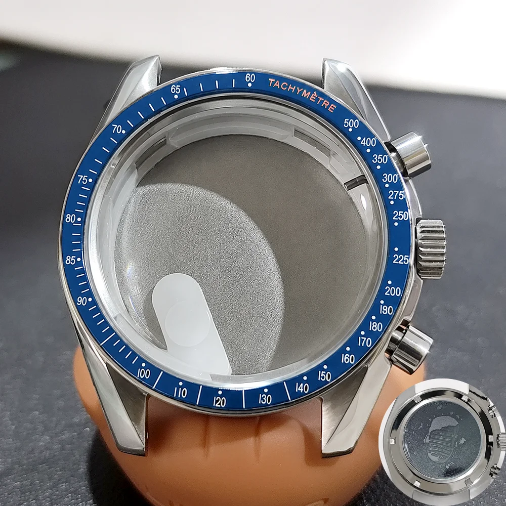Moon Phase Chronograph Watch Case - 39.7MM Stainless Steel with Moon Pattern Back