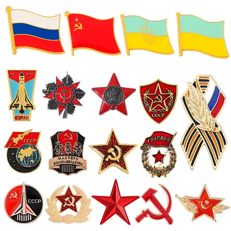 

Russian Flag Brooch Ribbon Sign Badge With USSR Symbol Badge Patriotism Red Star Victory Day Lapel Pins Icon Backpack Decorative