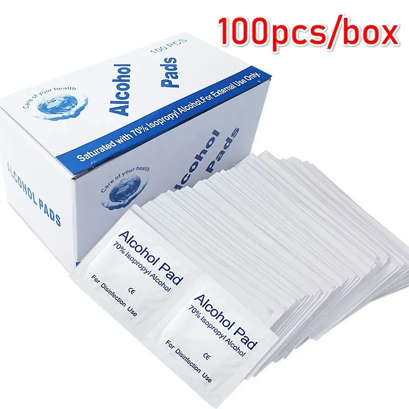 100pcs Portable Alcohol Prep Pads Disinfectant Swabs Wipes Cleaner 70% Alcohol Content Suitable for Mobile Phone Cleaning