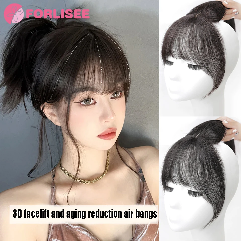 FORLISEE Fake Bangs 3D French Air Bangs Hairline Natural Forehead Invisible Simulation Hair Bangs Wig Piece