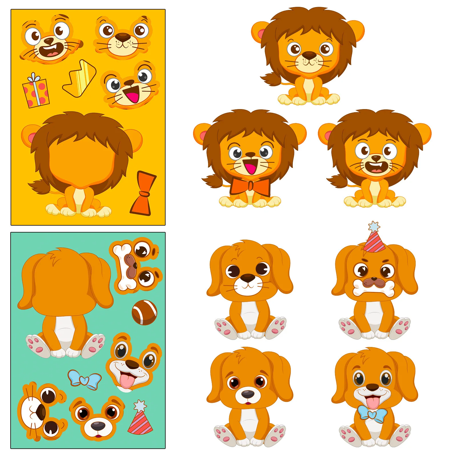 6Sheets Children DIY Puzzle Sticker Games 6 Animals Make A Face Funny Assemble Jigsaw Stickers Kids Educational Toys 5