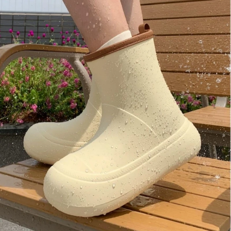 Solid Big  Men Women Outdoor Tide Non-slip Waterproof Parent-Child Rain Boots Children Hundred Couple