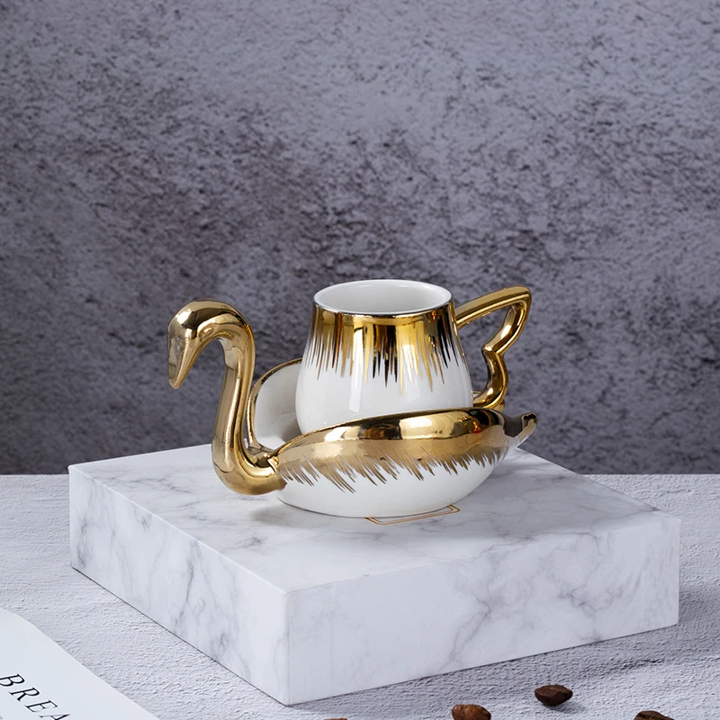 Ceramic Coffee Cup Set European Retro Swan Shape Afternoon Tea Cup with Saucer