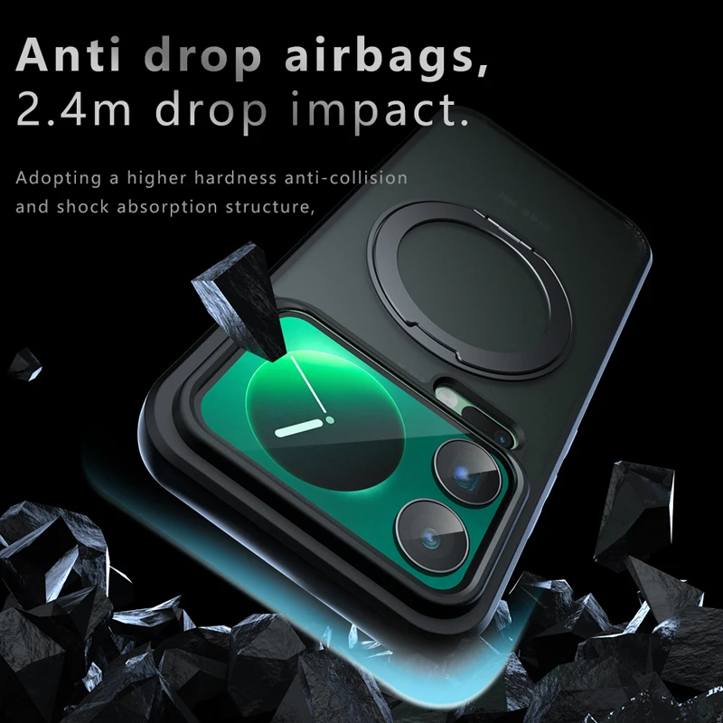 ELVEV Magnetic Shockproof Matte Phone Case with Rotating Ring Bracket