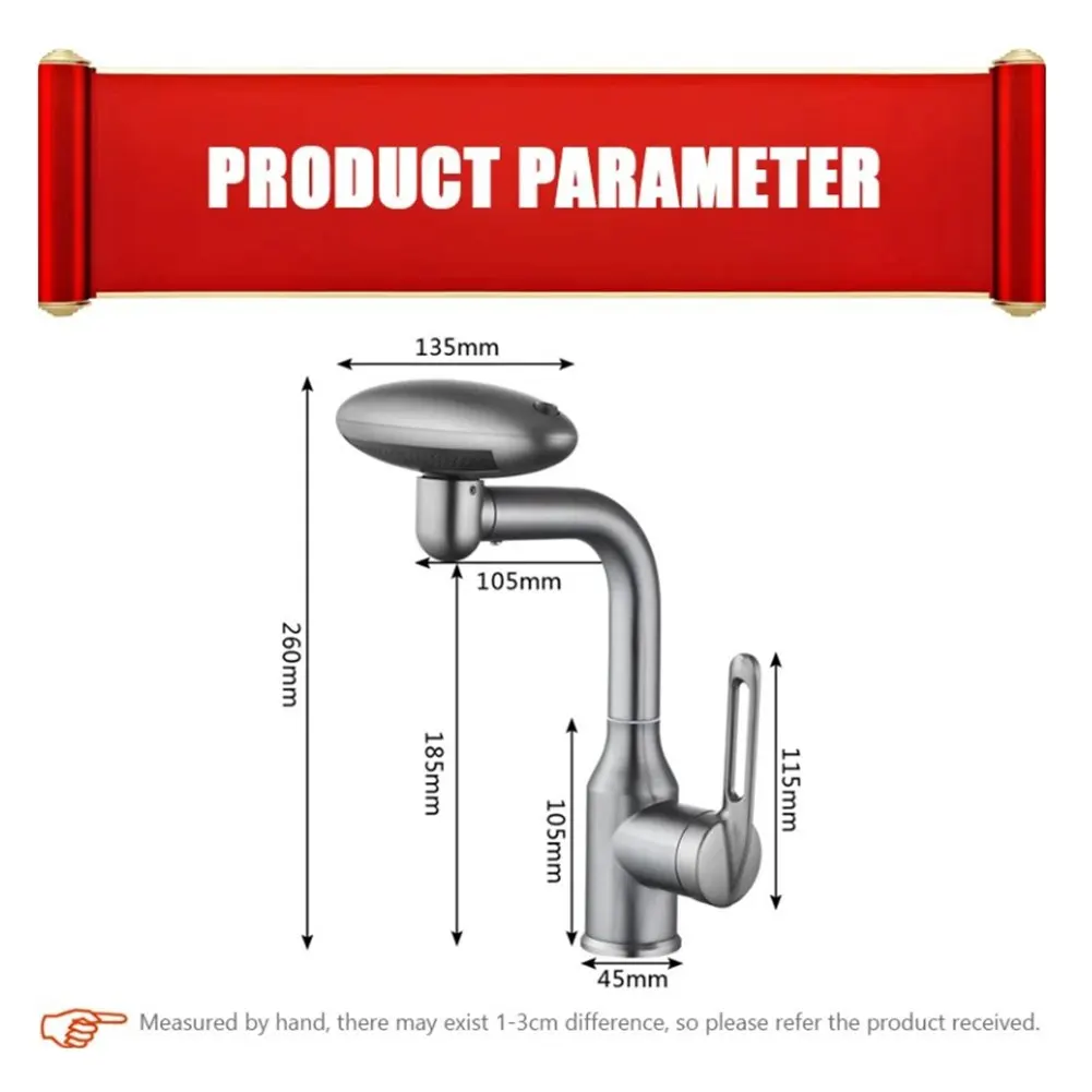 

Multifunction Hot Cold Washbasin Rotatable Outlet Hose Filtration System Outlet Hose Stainless Steel Washbasin