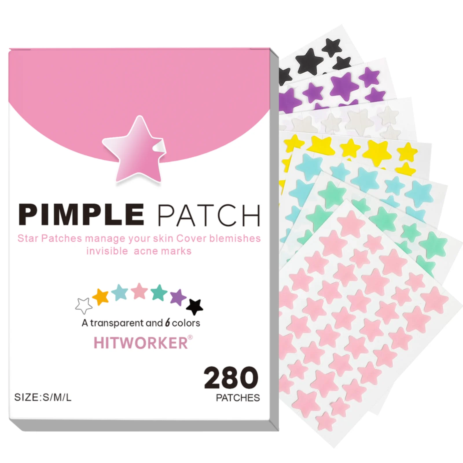280 пластирів від прищів - ніжні пластирі від прищів, які не подразнюють, пластирі від прищів для лікування прищів - різнокольорові пластирі у формі зірки, вода