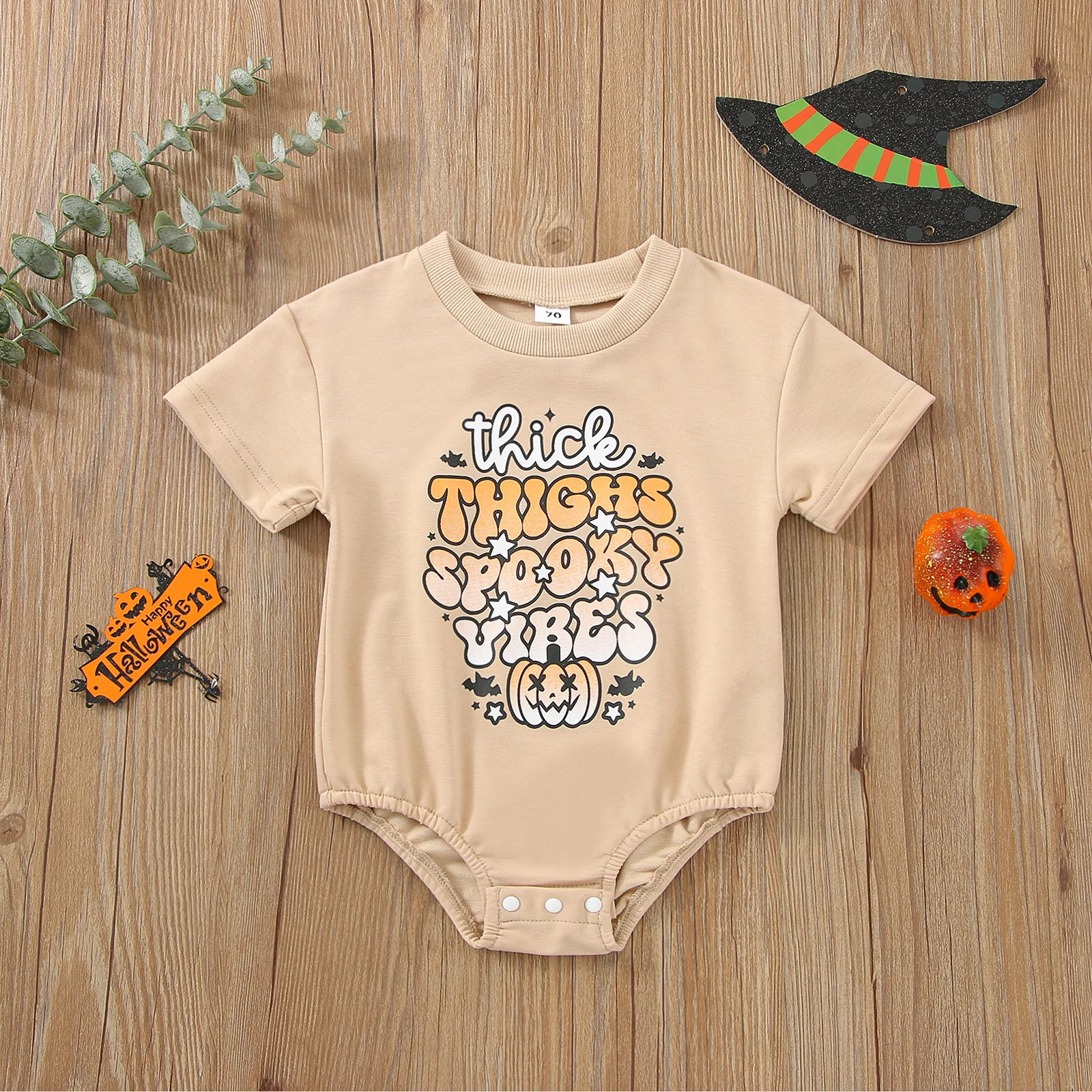 

Baby Girl Boys Rompers Short Sleeve Round Neck Halloween Letters Pumpkin Print Loose Short Romper Jumpsuits Costume